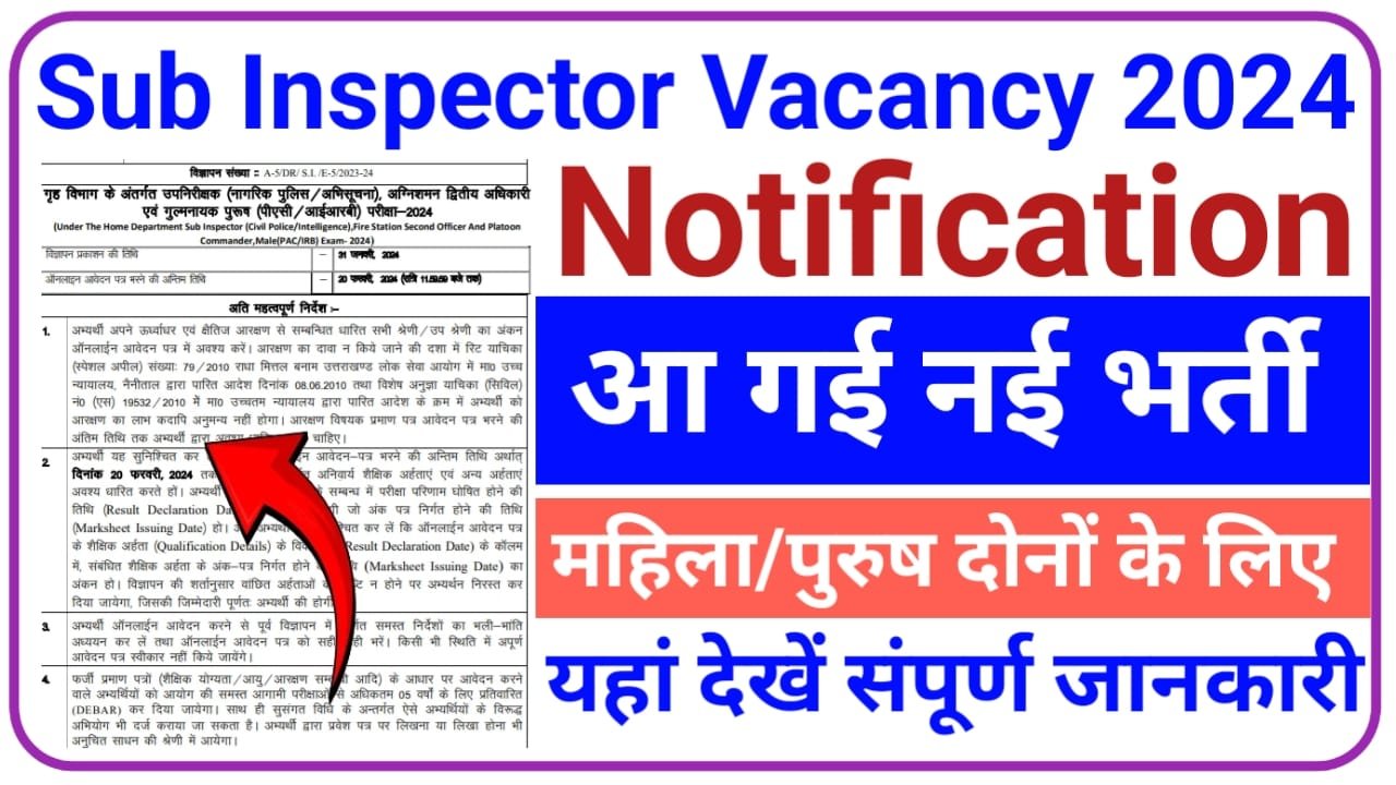 Sub Inspector Vacancy 2024 || सब इंस्पेक्टर के पदों पर नई भर्ती अभी-अभी नोटिफिकेशन हुआ जारी, New Best Link